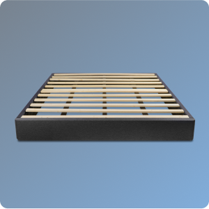 Wooden bed frame on a blue background