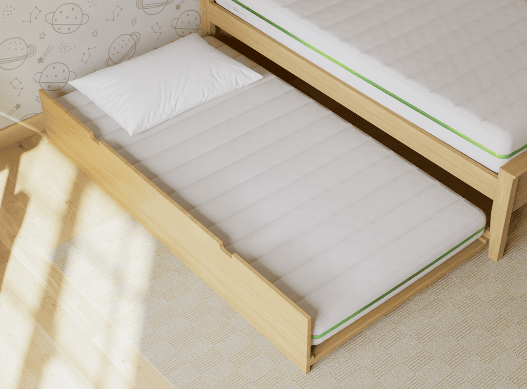 A lifestyle render of the Helix Trundle Mattress in a bedroom scene