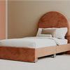 A lifestyle image of the Astor Bed Frame in the Dusty Rose color