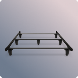 Black metal bed frame on a gray background