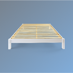 Wooden bed frame on a blue background
