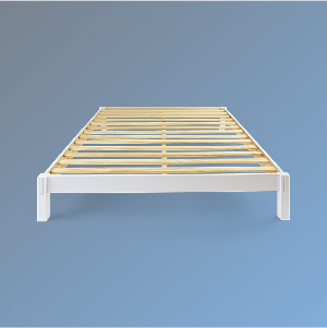Wooden bed frame on a blue background