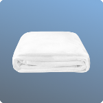 White blanket folded on a blue background