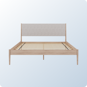 A product image of the Waverly Bed Frame on a blue background gradient