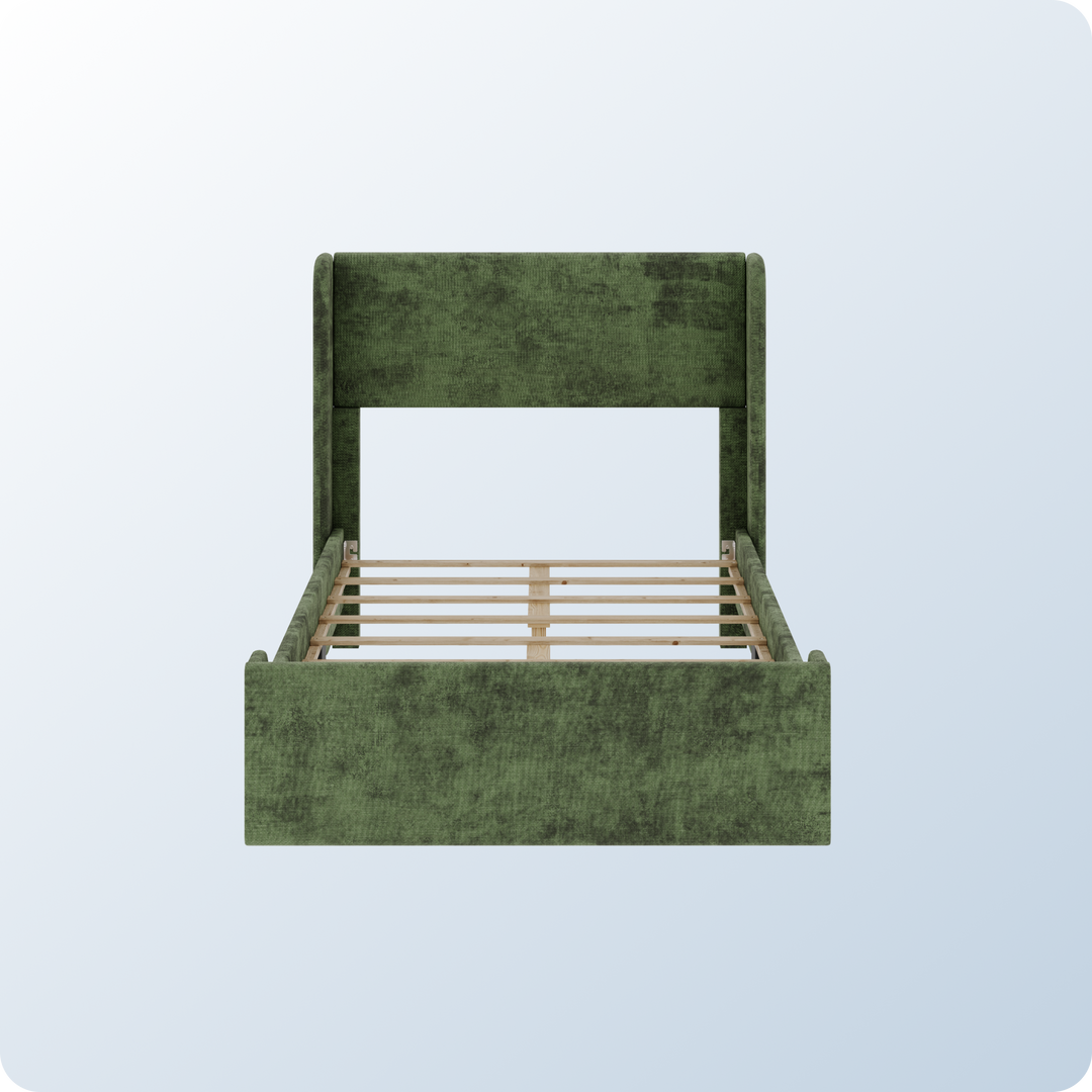An image of the Astor Bed Frame on a blue background gradient